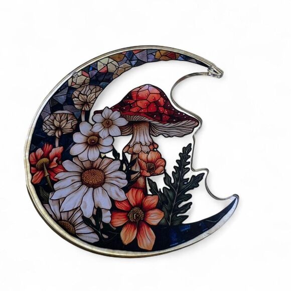 Acrylic Moon Mushroom Flower Wall Window Hanging Decor Cottagecore - Picture 2 of 6